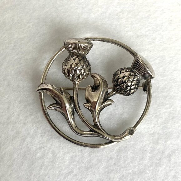 VTG Signed BEAU Sterling Silver 925 1.5" Round Thistle Brooch Flower Brooch - Picture 6 of 16